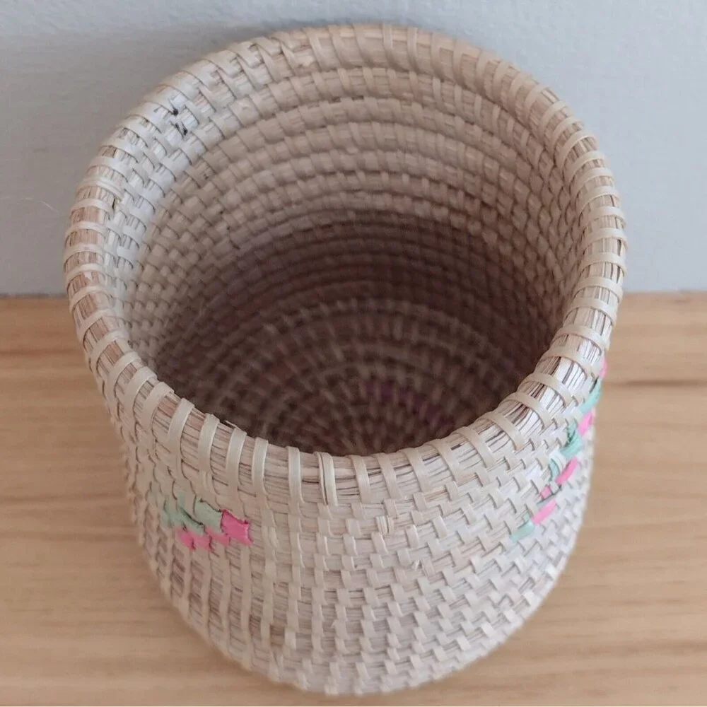 Vintage Handmade Coiled Woven Pine Needle Basket 4